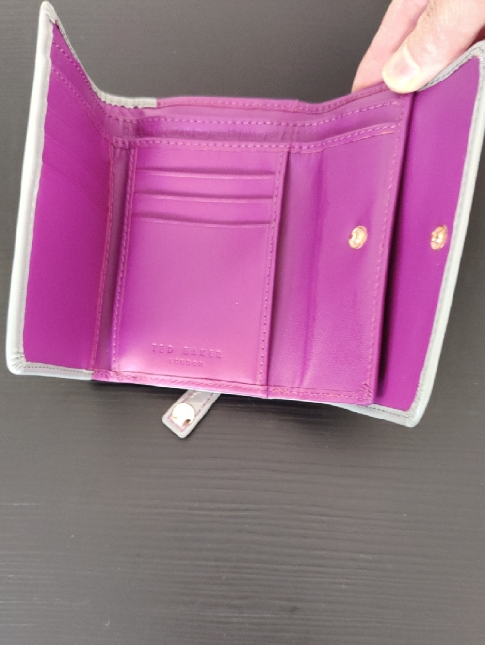 Ted Baker London Glossy Light Gray Wallet with Purple Gold Hardware - Picture 4 of 11
